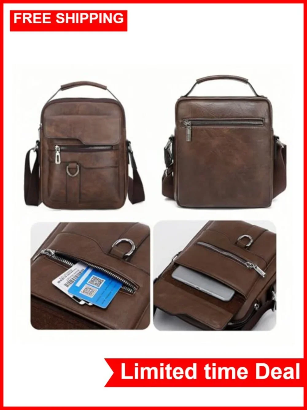 Men's PU Leather Messenger Bag Crossbody Shoulder Bag Business Travel Satchel